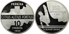 Europäische Münzen und Medaillen, Ukraine. Olympiade Sydney 2000 - Turnen. 10 Hryven 1999. 33,62 g. 0.925 Silber. 0.999 OZ. KM 117. Polierte Platte