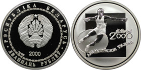 Europäische Münzen und Medaillen, Weißrussland / Belarus. Olympische Spiele 2000 in Sydney - Diskuswerfer. 20 Rubel 2000. Silber. 31,45 g. KM 52. Poli...