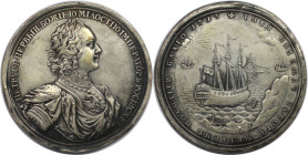 Russische Münzen und Medaillen, Peter I. (1699-1725). Medaille 1713, von T. Iwanoff. Auf die russische Flottenexpedition in den Finnischen Meerbusen i...