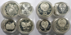 Russische Münzen und Medaillen, Lots und Sammlungen. Olympiade Moskau 1980. 14 x 5 Rubel und 14 x 10 Rubel 1977-1980. Lot von 28 Silbermünzen. Komplet...