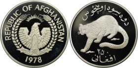 Weltmünzen und Medaillen, Afghanistan. Schneeleopard. 250 Afghanis 1978. 28,28 g. 0.925 Silber. 0.84 OZ. KM 979. Polierte Platte