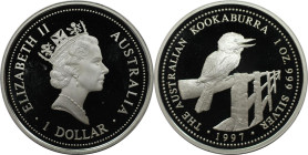 Weltmünzen und Medaillen, Australien / Australia. Australischer Kookaburra. 1 Dollar 1997. 31,10 g. 0.999 Silber. 1 OZ. KM 362. Polierte Platte