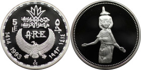 Weltmünzen und Medaillen, Ägypten / Egypt. Serket. 5 Pounds 1993 (AH 1414). 22,50 g. 0.999 Silber. 0.72 OZ. KM 743. Polierte Platte
