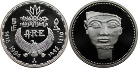 Weltmünzen und Medaillen, Ägypten / Egypt. Ritualmaske der Königin Hatschepsut. 5 Pounds 1994 (AH 1415). 22,50 g. 0.999 Silber. 0.72 OZ. KM 790. Polie...