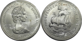 Weltmünzen und Medaillen, Bahamas. Unabhängigkeit - Segelschiff Santa Maria. 10 Dollars 1973. 49,75 g. 0.925 Silber. 1.5 OZ. KM 42. Stempelglanz