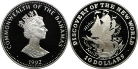 Weltmünzen und Medaillen, Bahamas. Segelschiff. 10 Dollars 1992. 28,28 g. 0.925 Silber. 0.84 OZ. KM 197. Polierte Platte