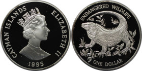 Weltmünzen und Medaillen, Cayman Islands. Gefährdete Weltwildleben-Reihe - Kaiman-Felsenleguan. 1 Dollar 1995. 28,28 g. 0.925 Silber. 0.84 OZ. KM 125....