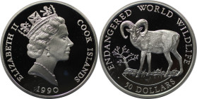 Weltmünzen und Medaillen, Cookinseln / Cook Islands. Gefährdete Weltwildleben-Reihe - Mufflon. 50 Dollars 1990. 19,40 g. 0.925 Silber. 0.58 OZ. KM 56....
