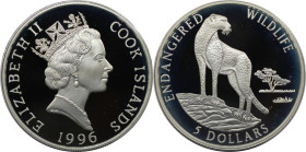 Weltmünzen und Medaillen, Cookinseln / Cook Islands. Gefährdete Weltwildleben-Reihe - Gepard. 5 Dollars 1996. 31,47 g. 0.925 Silber. 0.94 OZ. KM 269. ...