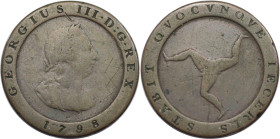 Weltmünzen und Medaillen, Isle of Man. George III. 1/2 Penny 1798. Kupfer. KM 10. Schön-sehr schön