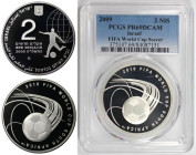 Weltmünzen und Medaillen, Israel. Fußball WM in Südafrika. 2 New Sheqalim 2009. 28,80 g. 0.925 Silber. 0.86 OZ. KM 460. PCGS PR69DCAM. Auflage nur 176...
