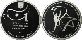 Weltmünzen und Medaillen, Israel. Gymnastics Olympische Delegation für London 2012. 1 New Sheqel 2011. 14,40 g. 0.925 Silber. 0.43 OZ. KM 484. Proof L...