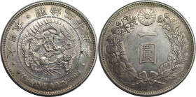 Weltmünzen und Medaillen, Japan. Mutsuhito (1867-1912). 1 Yen 1892 (Jahr 25) Osaka. Silber. 26,95 g. KM Y 28a.4. Vorzüglich. Patina