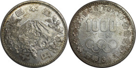 Weltmünzen und Medaillen, Japan. XVIII. Olympische Sommerspiele, Tokyo. 1000 Yen 1964. 20,0 g. 0.925 Silber. 0.59 OZ. KM 80. Stempelglanz