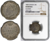 Weltmünzen und Medaillen, Kanada / Canada. Victoria (1819-1901). 20 Cents 1858. 4,65 g. 0.925 Silber. 0.14 OZ. KM 4. NGC XF Details Cleaned