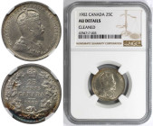 Weltmünzen und Medaillen, Kanada / Canada. Edward VII. (1901-1910). 25 Cents 1902. 5,81 g. 0.925 Silber. 0.17 OZ. KM 11. NGC AU Details Cleaned