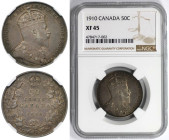 Weltmünzen und Medaillen, Kanada / Canada. Edward VII. (1901-1910). 50 Cents 1910. 11,66 g. 0.925 Silber. 0.35 OZ. KM 12a. NGC XF 45