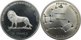 Weltmünzen und Medaillen, Kongo / Congo. "Polaris - Etoile des Navigateurs". 10 Francs 2002. 25,0 g. 0.925 Silber. Polierle Platte