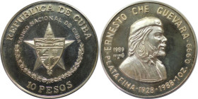 Weltmünzen und Medaillen, Kuba / Cuba. 60. Geburtstag von Che Guevara. 10 Pesos 1989. 31,10 g. 0.999 Silber. 1 OZ. KM 163. Polierte Platte. Auflage nu...
