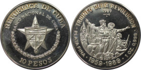 Weltmünzen und Medaillen, Kuba / Cuba. 30. Jahrestag - Triumph der Revolution. 10 Pesos 1989. 31,1 g. 0.999 Silber. 1 OZ. KM 162. Polierte Platte. Auf...
