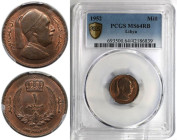 Weltmünzen und Medaillen, Libyen / Libya. Idris I. (1951-1969). 1 Millieme 1952. Bronze. KM 1. PCGS MS 64 RB
