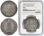 Weltmünzen und Medaillen, Madagaskar / Madagascar. Ranavona III. 5 Francs 1886. Silber. KM X-M1. NGC PF 62