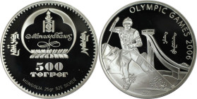 Weltmünzen und Medaillen, Mongolei / Mongolia. Olympische Winterspiele Turin 2006 - Skifahren. 500 Tögrög 2006. 25,0 g. 0.925 Silber. Polierte Platte,...