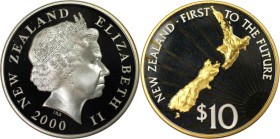 Weltmünzen und Medaillen, Neuseeland / New Zealand. Millennium. 10 Dollars 1999-2000. 28,28 g. 0.925 Silber 0.84 OZ. Vergoldet. KM 122. Polierte Platt...