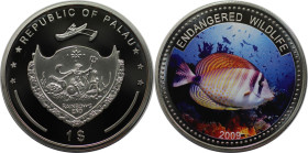Weltmünzen und Medaillen, Palau. Gefährdete Tierwelt - Östlicher Segelflossen-Doktorfisch. 1 Dollar 2009. Kupfer-Nickel. KM 285. Polierte Platte, Farb...