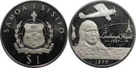 Weltmünzen und Medaillen, Samoa. 50-jähriges Jubiläum - Erster Transatlantikflug. 1 Tala 1977. 30,40 g. 0.925 Silber. KM 26a. Polierte Platte leicht b...