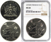 Weltmünzen und Medaillen, Trinidad und Tobago / Trinidad and Tobago. Landkarte. 10 Dollars 1975 FM. Kupfer-Nickel. KM 24. NGC MS 68. Auflage nur 1111 ...