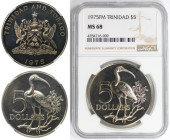 Weltmünzen und Medaillen, Trinidad und Tobago / Trinidad and Tobago. Scharlachibis - Vogel. 5 Dollars 1975. Kupfer-Nickel. KM 8a. NGC MS 68