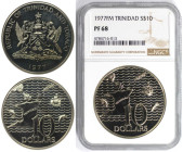 Weltmünzen und Medaillen, Trinidad und Tobago / Trinidad and Tobago. Landkarte. 10 Dollars 1977. Kupfer-Nickel. KM 36. NGC PF 68
