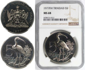 Weltmünzen und Medaillen, Trinidad und Tobago / Trinidad and Tobago. Scharlachibis - Vogel. 5 Dollars 1977. Kupfer-Nickel. KM 35. NGC MS 68
