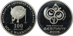 Weltmünzen und Medaillen, Trinidad und Tobago / Trinidad and Tobago. Fußball-WM 2006 in Deutschland. 100 Dollars 2006. 28,28 g. 0.925 Silber. 0.84 OZ....