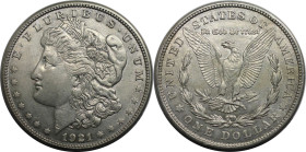 Weltmünzen und Medaillen, Vereinigte Staaten / USA / United States. "Morgan Dollar". 1 Dollar 1921 S. 26,73 g. 0.900 Silber. 0.77 OZ. KM 110. Fast Ste...