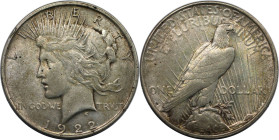 Weltmünzen und Medaillen, Vereinigte Staaten / USA / United States. "Peace Dollar". 1 Dollar 1922 D. Silber. KM 150. Sehr schön-vorzüglich. Patina
