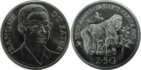 Weltmünzen und Medaillen, Zaire. Rettet die Tierwelt: Gorilla. 2-1/2 Zaires 1975. 28,28 g. 0.925 Silber. 0.84 OZ. KM 9. Stempelglanz