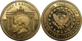 Medaillen und Jetons, Gedenkmedaillen. Medaille 1991. Medaille John F. Kennedy "Ich bin ein Berliner" 1961-1991. Vergold. 12,09 g. 30 mm. Polierte Pla...