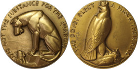 Medaillen und Jetons, Hundesport / Dog sports. "LOSE NOT THE SUBSTANCE FOR THE SHADOV - THE DOVES ELECT A HAWK THEIR KING" Medaille 1940, Bronze. 214....