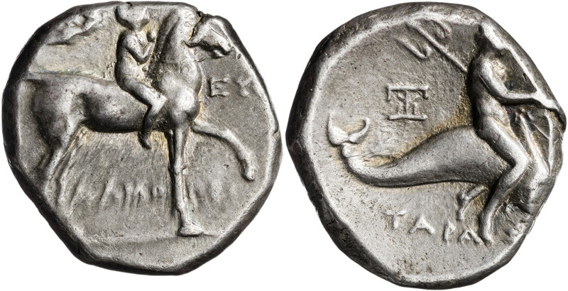 (272-240 a.C.). Italia. Taras. Didracma. (S. falta) (CNG. I, 896). 6,36 g. MBC.