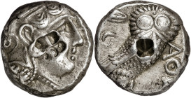 (353-294 a.C.). Ática. Atenas. Tetradracma. (S. 2537) (CNG. IV, 1599). Contramarca en ambas caras. 17,18 g. (MBC).