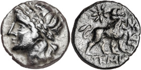 (s. II a.C.). Jonia. Mileto. Tetróbolo. (S. 4513 var) (BMC. XIV, falta). Pátina oscura. 2,36 g. MBC.