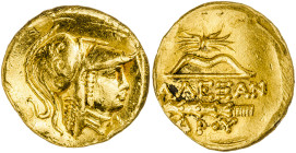 Imperio Macedonio. Alejandro III, Magno (336-323 a.C.). Anfipolis. 1/4 de estátera de oro. (S. 6710 var) (MJP. 165). Sirvió como joya. 2,16 g. (MBC)....