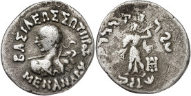 Reinos de Bactria e Indogriegos. Menandro I (155-130 a.C:). Dracma. (S. 7602) (CNG. XII, 187). 2,25 g. MBC-.