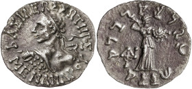 Reinos de Bactria e Indogriegos. Menandro I (155-130 a.C.). Dracma. (S. 7604 var) (CNG. XII, 188). Ex CGB 19/03/2011, nº 140. 2,25 g. MBC+.