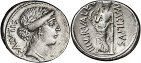 (hacia 49 a.C.). Gens Acilia. Denario. (Bab. 8) (Craw. 442/1a). 3,81 g. MBC.