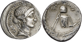 (hacia 46 a.C.). Gens Carisia. Denario. (Bab. 1) (S. 1a) (Craw. 464/2). 4 g. MBC+.