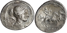 (hacia 46 a.C.). Gens Carisia. Denario. (Bab. 2) (Craw. 464/4). Acuñación floja en pequeña zona. 3,69 g. MBC-.
