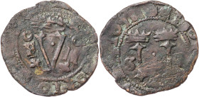s/d (1542). Juana y Carlos. Santo Domingo. 4 maravedís. (AC. 35). Orla circular fina. 3,05 g. BC+.